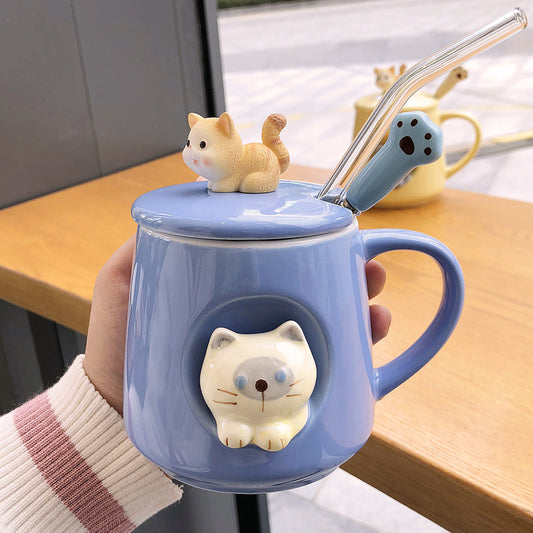 Men's And Women's Kitten Coffee Cups With Lids