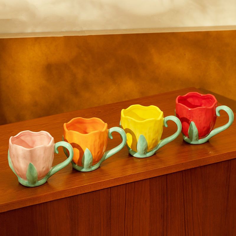Three-dimensional Relief Tulip Ceramic Mug