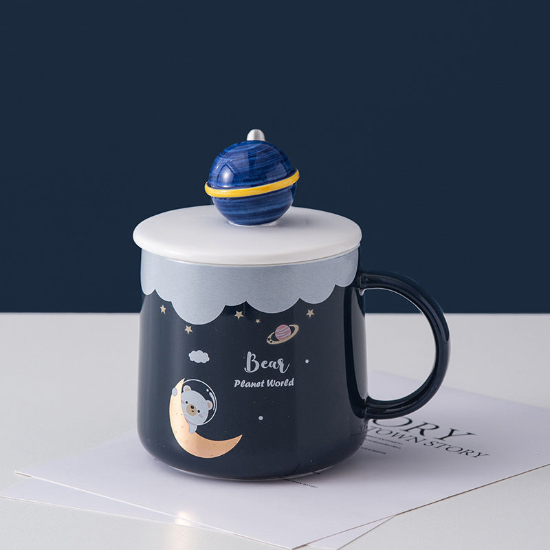 Planet Ceramic Cup With Lid Cartoon
