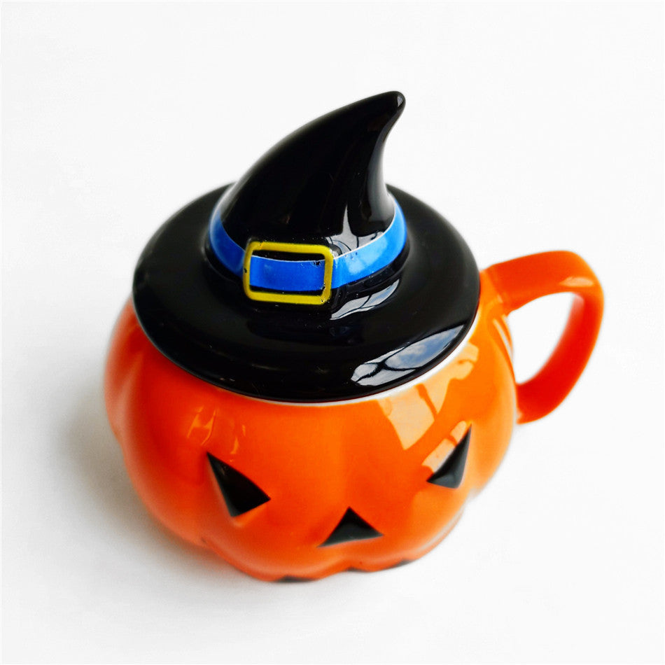 Ceramic Mug Pumpkin Imp Shaped Halloween With Lid
