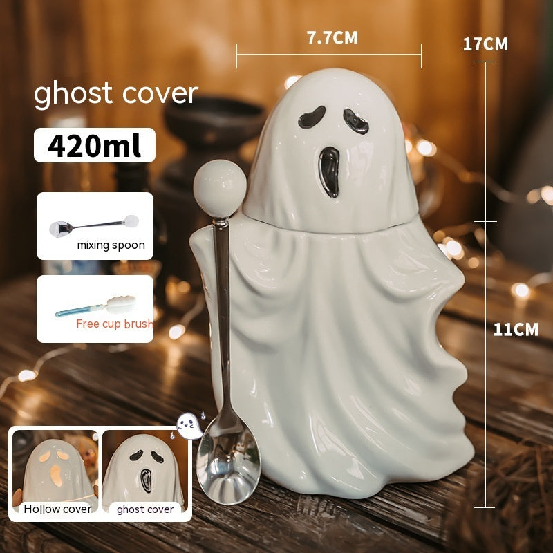 Ghost Mug  Porcelain Cup With Cover Spoon