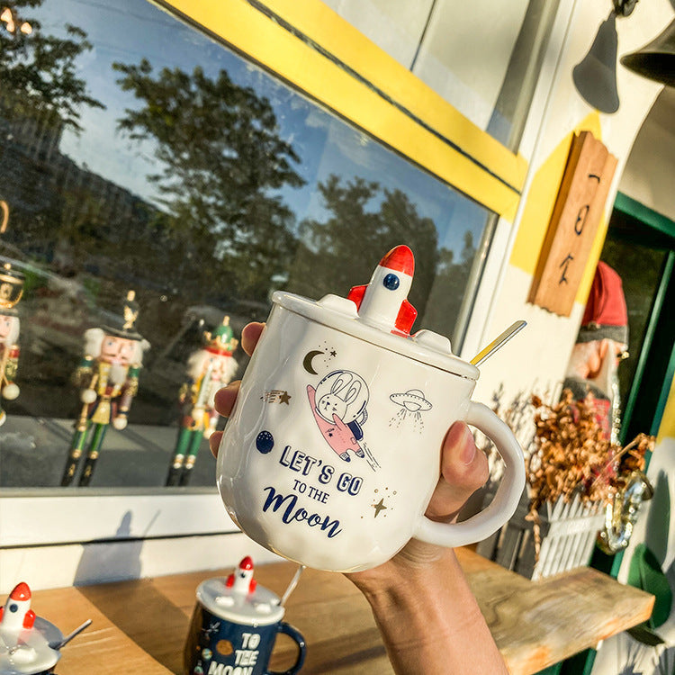 Rocket Star Ceramic Mug With Lid Spoon