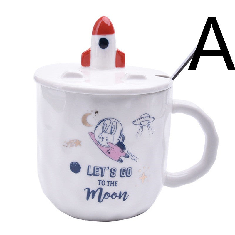 Rocket Star Ceramic Mug With Lid Spoon