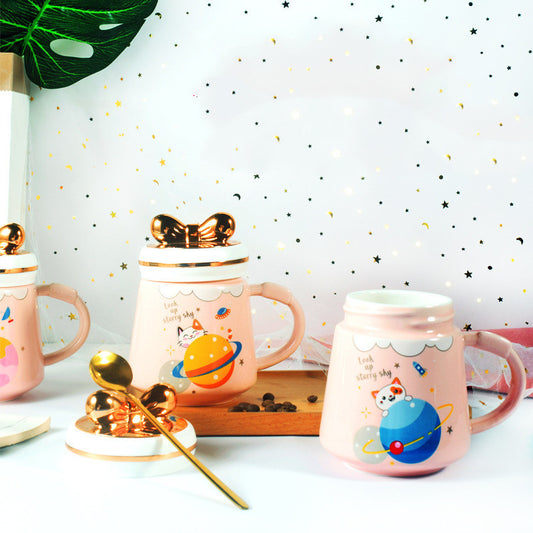 Ceramic Mug Cat Cartoon Mug With Lid Large Capacity