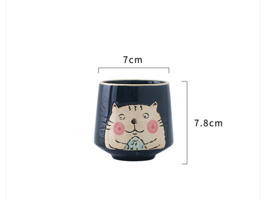 Underglaze Hand-painted Ceramic Drinking Cat Glass