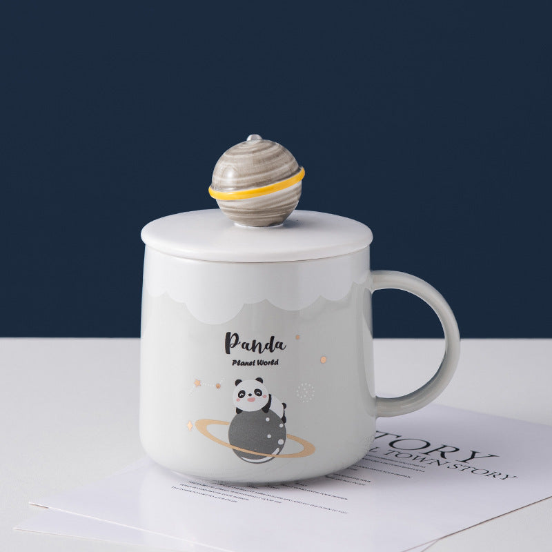 Planet Ceramic Cup With Lid Cartoon