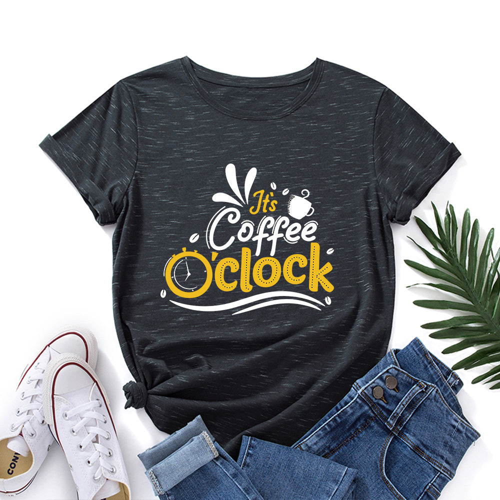 Coffee  Loose Round Neck Short Sleeve T-shirt