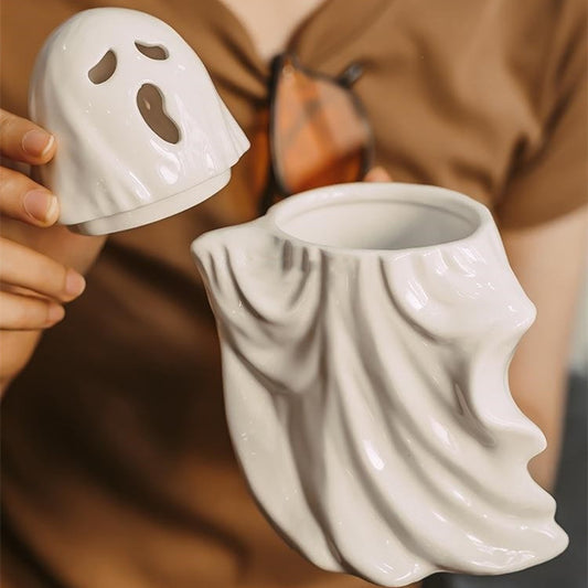 Ghost Mug  Porcelain Cup With Cover Spoon