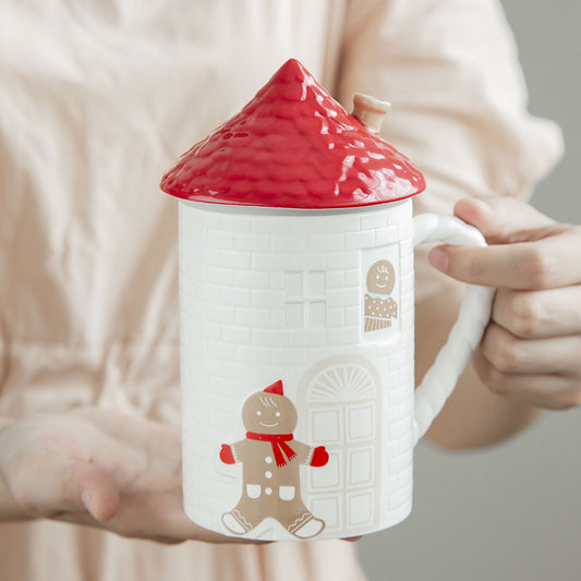 Gingerbread Man Red House Mug Coffee Cup With Lid